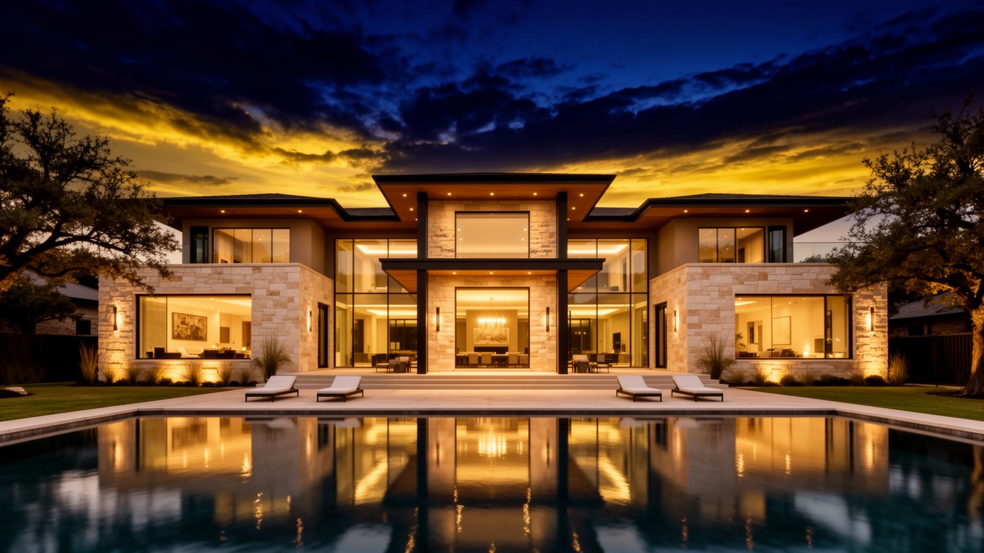 Luxury Dallas home at twilight